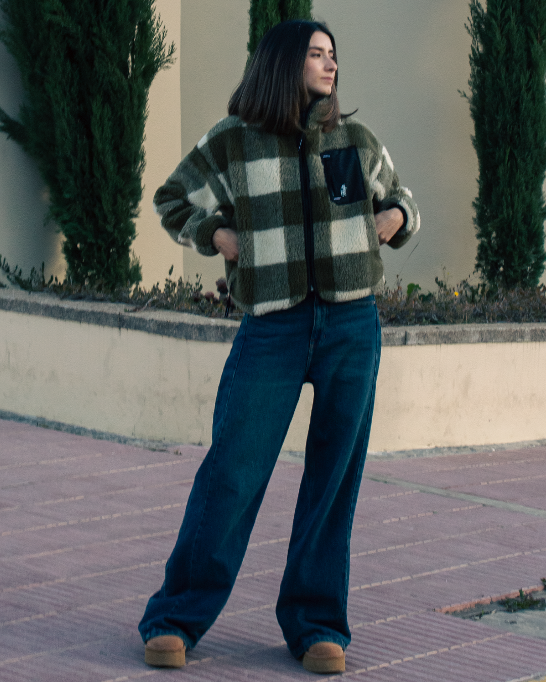 Chaqueta Polar Sierra Mujer HELP ( Cuadros Verde-Blanco )