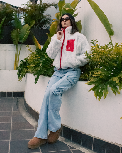 Chaqueta Polar Boxfit Mujer HELP ( Blanco-rojo )