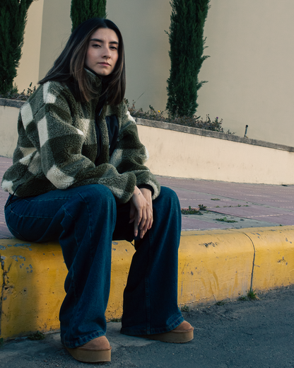 Chaqueta Polar Sierra Mujer HELP ( Cuadros Verde-Blanco )