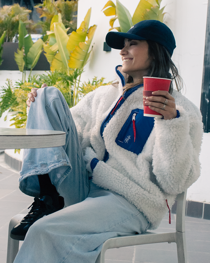 Chaqueta Polar Boxfit Mujer HELP ( Blanco-Azul )