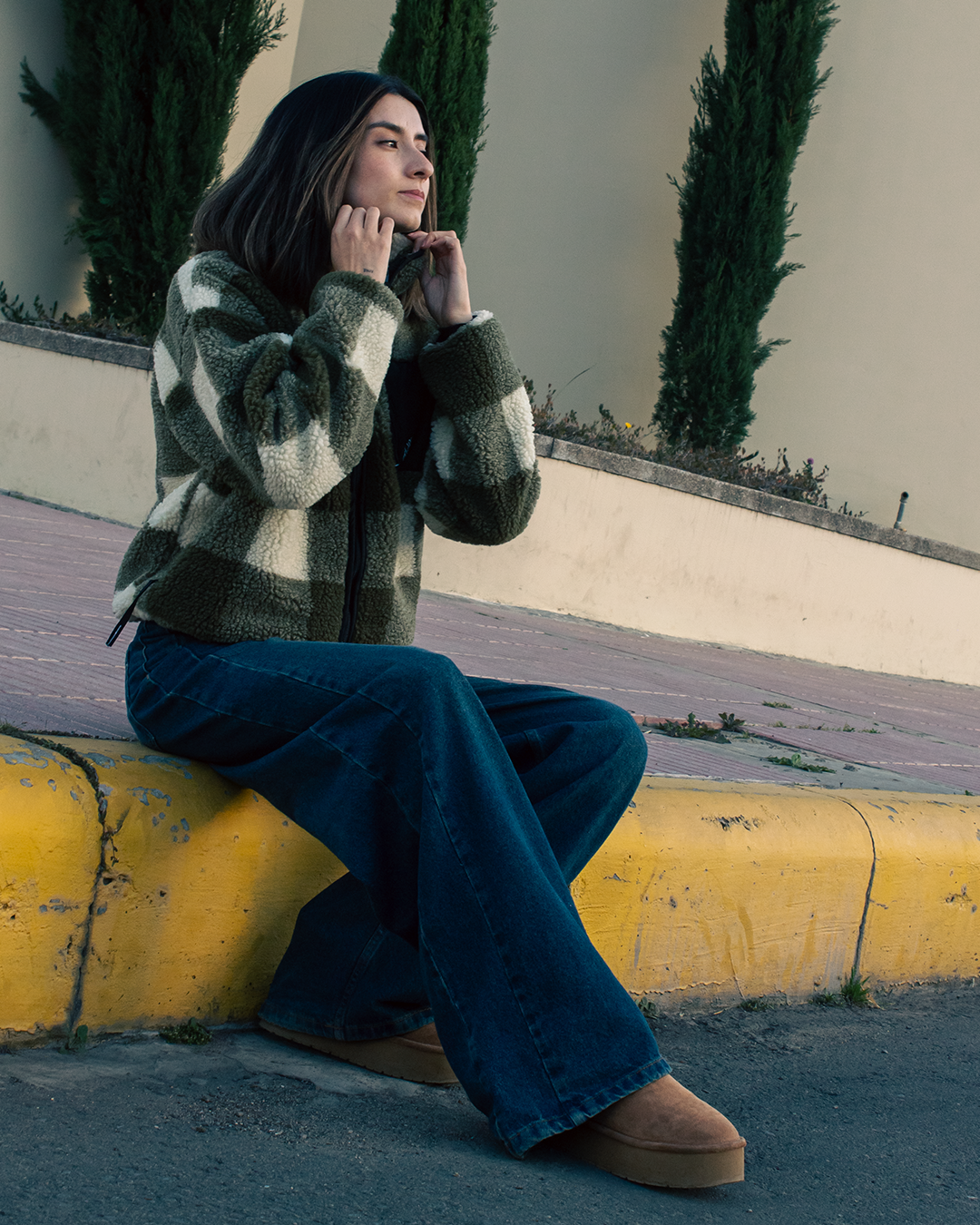 Chaqueta Polar Sierra Mujer HELP ( Cuadros Verde-Blanco )