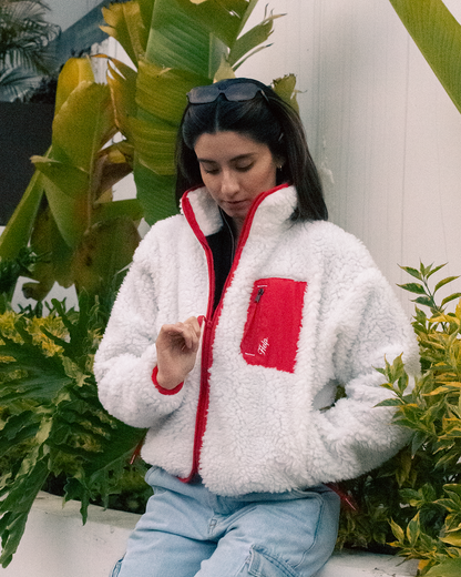 Chaqueta Polar Boxfit Mujer HELP ( Blanco-rojo )