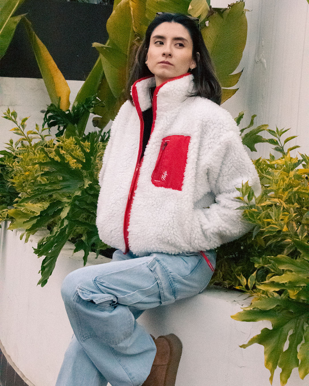 Chaqueta Polar Boxfit Mujer HELP ( Blanco-rojo )