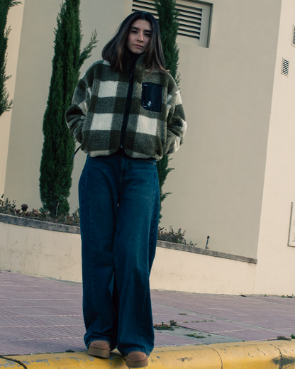 Chaqueta Polar Sierra Mujer HELP ( Cuadros Verde-Blanco )