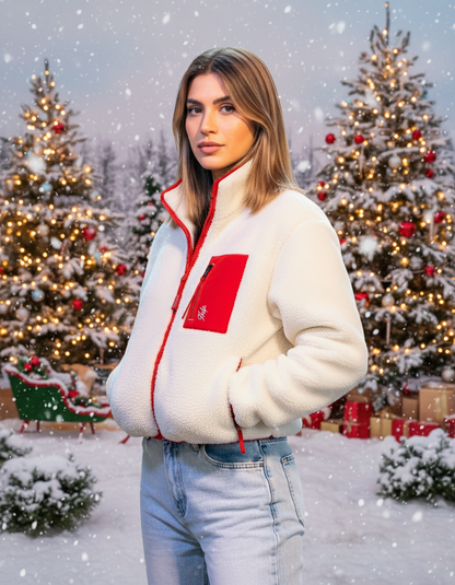 Chaqueta Polar Boxfit Mujer HELP ( Blanco-rojo )