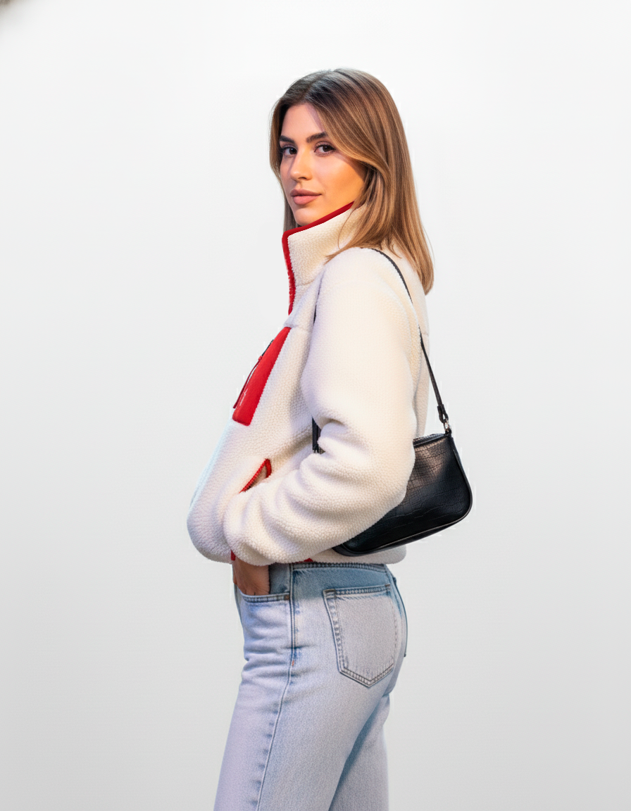 Chaqueta Polar Boxfit Mujer HELP ( Blanco-rojo )