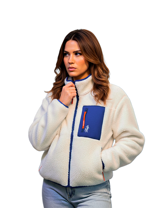 Chaqueta Polar Boxfit Mujer HELP ( Blanco-Azul )