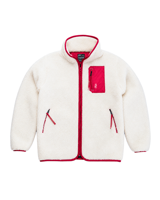 Chaqueta Polar Sherpa HELP Unisex - Blanco y Rojo