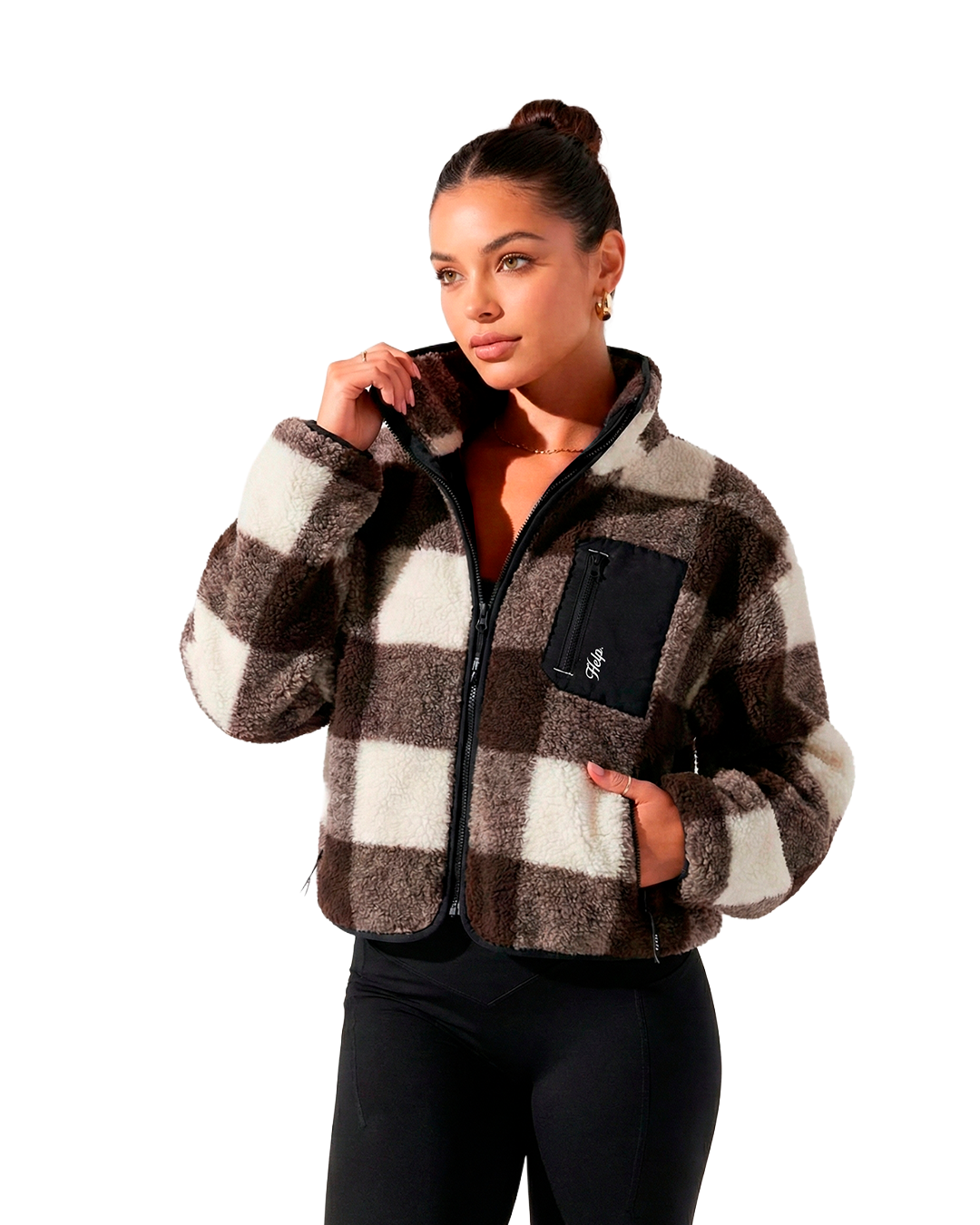 Chaqueta Polar Sierra Mujer HELP ( Cuadros Café-Blanco )