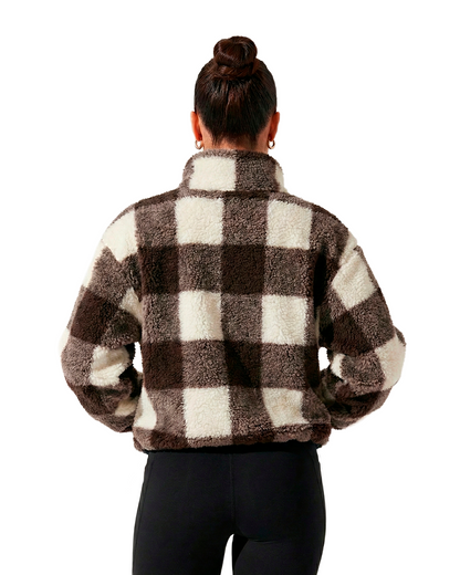 Chaqueta Polar Sierra Mujer HELP ( Cuadros Café-Blanco )