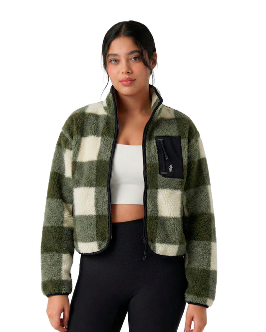 Chaqueta Polar Sierra Mujer HELP ( Cuadros Verde-Blanco )